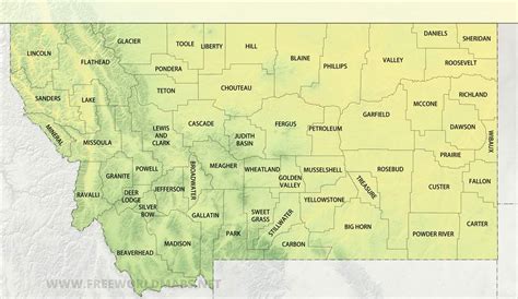 Physical map of Montana