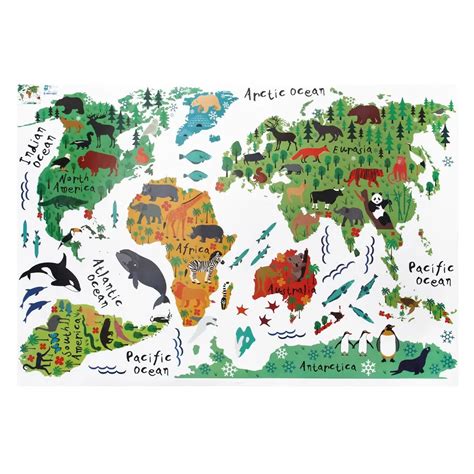 Colorful Cute Animal World Map Stickers Living Home Decor Decorations ...