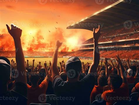 Digital painting of Support back view of cricket, cricket fans cheering their team generative ai ...