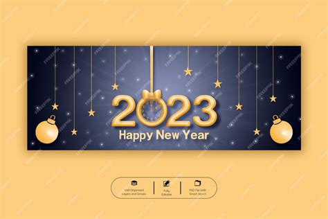 Premium PSD | Happy new year 2023 facebook cover banner template