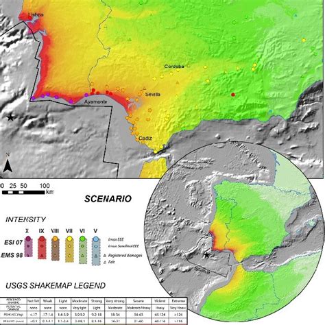 Isoseismal map of the AD 1755 Lisbon earthquake (Modified Mercalli ...