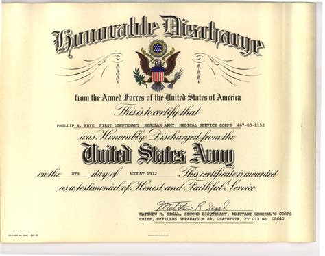 Military Honorable Discharge Certificate