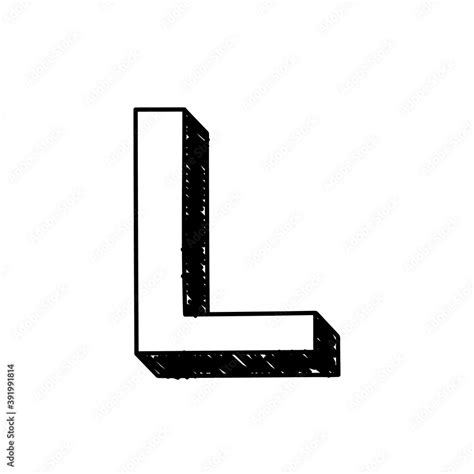 L letter hand-drawn symbol. Vector illustration of a big English letter L. Hand-drawn black and ...