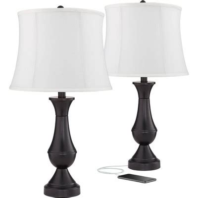 Regency Hill Traditional Table Lamps 25" High Set Of 2 With Usb Port Bronze Metal Led Touch On ...