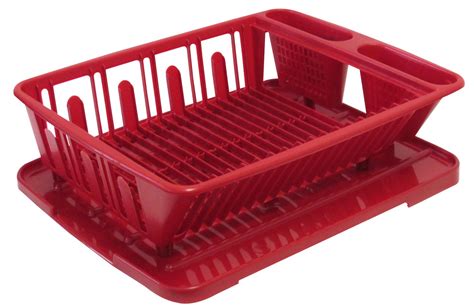 United Solutions SK0030 Two Piece Dish Rack and Drain Board Set in Red-2 Piece Large Sink Set ...