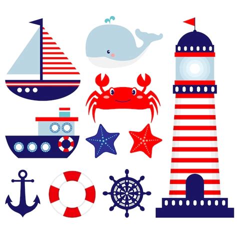 Premium Vector | Nautical clip art set