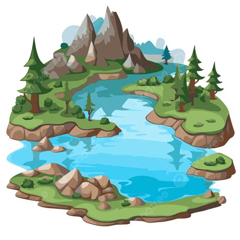 Transparent Lake Clipart Cartoon Forest Land Landscape With Water Vector, Transparent Lake ...