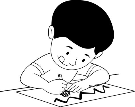 Children Black and White Outline Clipart - black-white-boy-drawing-clipart - Classroom Clipart