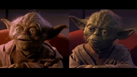 Compare the new CGI Yoda from the Blu-Ray Star Wars Episode One with ...