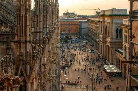 Premium Photo | Aerial view on the piazza del duomo with part of milan ...