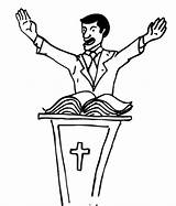 Coloring Preacher Cartoon Preaching Podium Man Vector Drawing Outline  sketch template