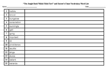 “The Jungle Book”Rikki-Tikki-Tavi" and Darzee's Chant﻿ Vocabulary Matching