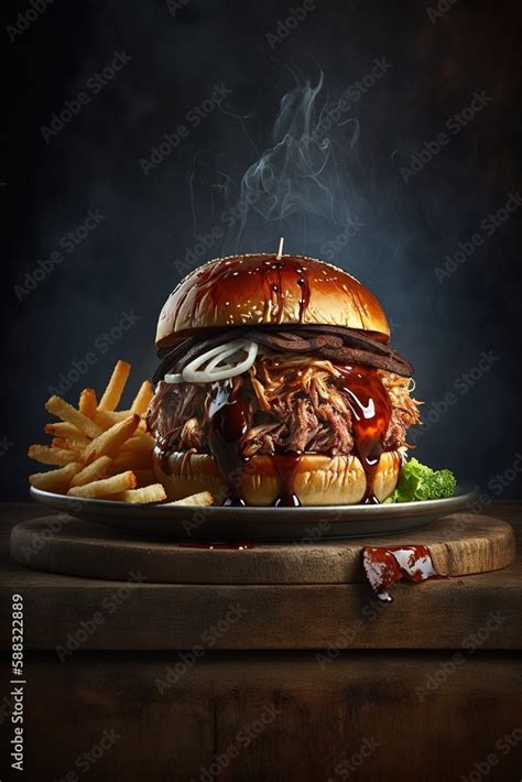 pulled pork sandwich with fries Stock Illustration | Adobe Stock