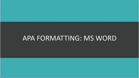 APA Format in Microsoft Word - YouTube