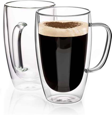 Double Walled Glass Coffee Mugs Glass Mug With Handles Double Wall Cappuccino Cups, 16oz Of Set ...