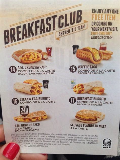 Menu at Taco Bell fast food, El Paso, 6055 Montana Ave