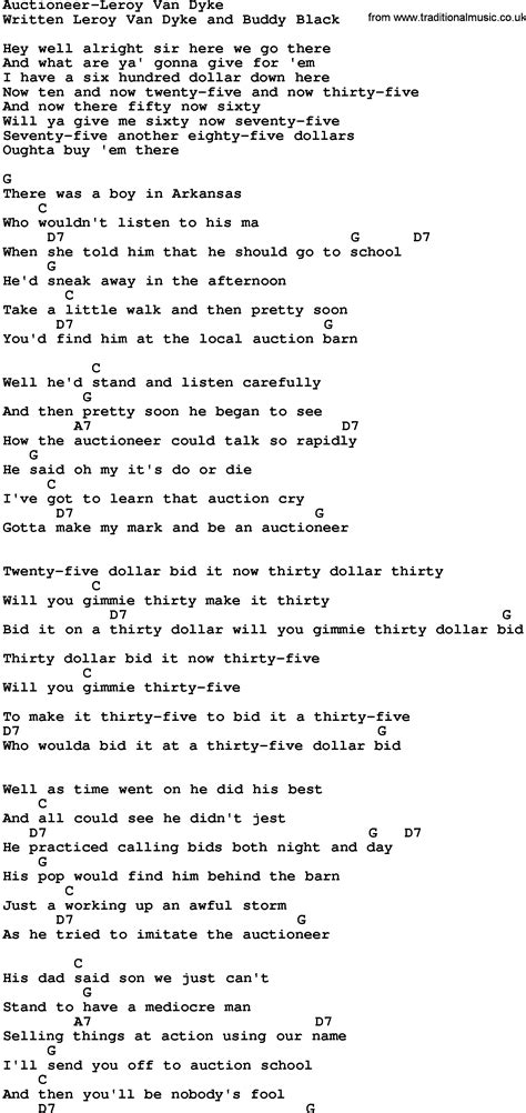 Country Music:Auctioneer-Leroy Van Dyke Lyrics and Chords