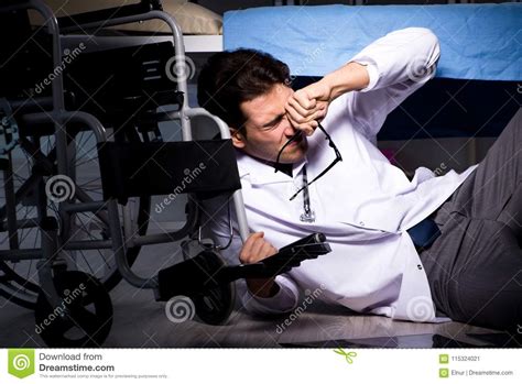 The Doctor Working Night Shift in Hospital after Long Hours Stock Image - Image of medicine ...