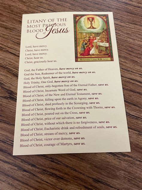 Litany of the Most Precious Blood of Jesus Prayer Card 1 Card 4x6 Inch ...