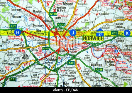 Road Map of Norwich, England Stock Photo - Alamy