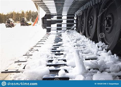 Close-up of a Snowy Tracks of Snowcat Stock Photo - Image of outdoor, metal: 184281346