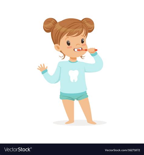 Adorable cartoon girl brushing her teeth kids Vector Image