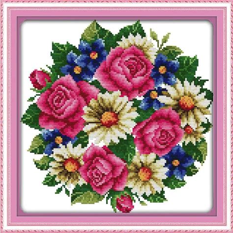 Chrysanthemum Rose Flowers Patterns Cross Stitch Kit For Embroidery DMC Cross stitch Painting ...