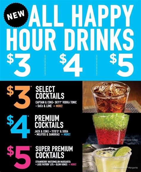 $3, $4, $5 Happy Hour Specials dave and busters | Happy hour drinks, Happy hour specials, Drinks