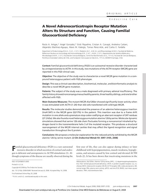 (PDF) A Novel Adrenocorticotropin Receptor Mutation Alters Its Structure and Function, Causing ...