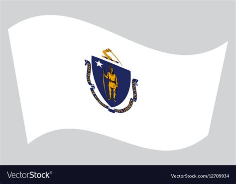 Flag of massachusetts waving on gray background Vector Image