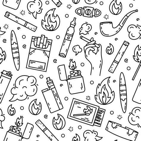 Cigarette smoking vector seamless pattern in doodle style, hand drawing ...