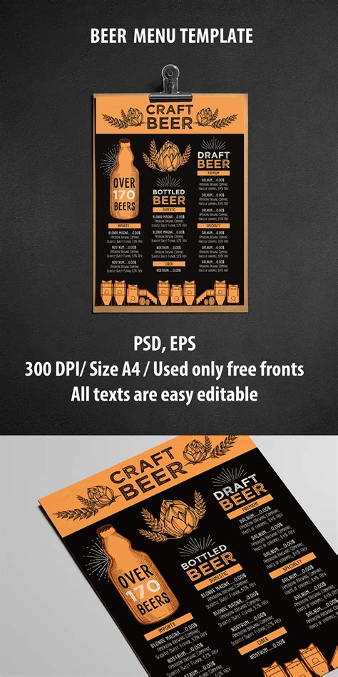 Beer menu template for bar :: Behance