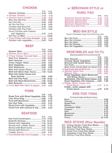 Peking Garden Menu, Menu for Peking Garden, Grafton, Grafton ...