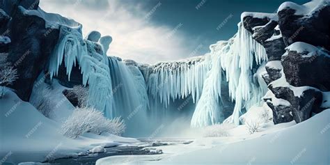 Premium Photo | Huge frozen waterfall in winter iceland