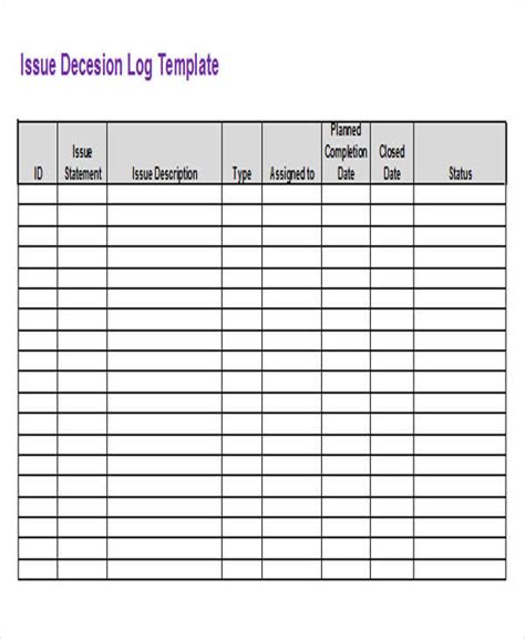 Decision Log ~ Excel Templates