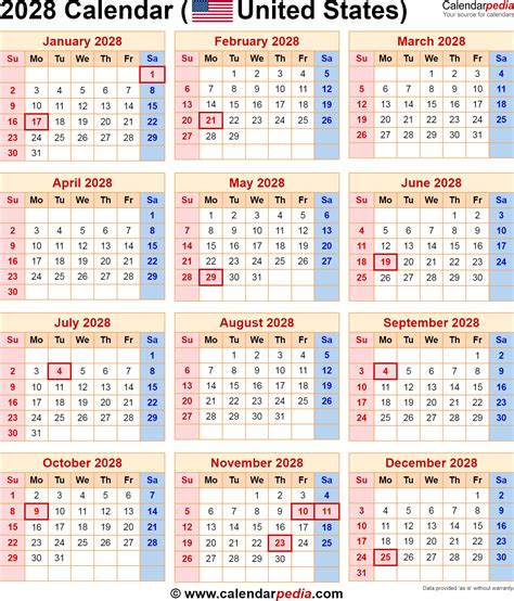 2028 Calendar with Federal Holidays