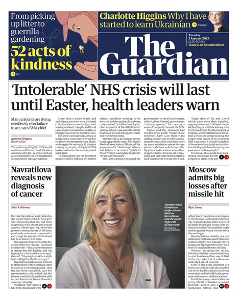 The Guardian on Twitter: "Guardian front page, Tuesday 3 January 2023 ...