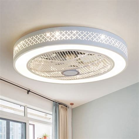 21.5" W Metal White Ceiling Fan Lamp Round LED Simple Semi Flush Mount ...