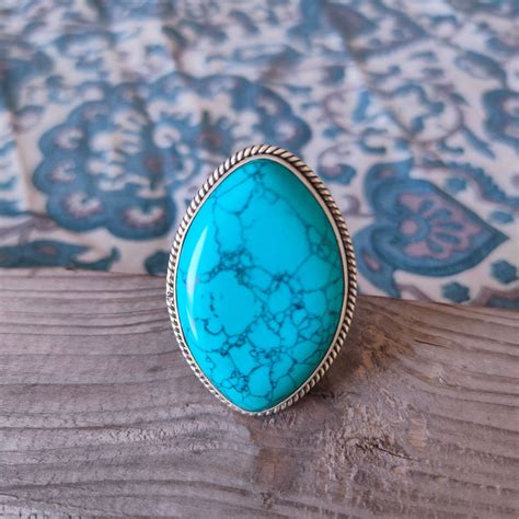 Turquoise Boho Ring Turquoise Sterling Silver Ring Hand | Etsy