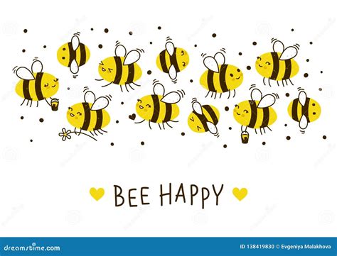 Cute Honey Bees Border for Your Design Stock Vector - Illustration of happy, design: 138419830