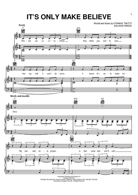 It's Only Make Believe" Sheet Music by Glen Campbell; Conway Twitty for ...