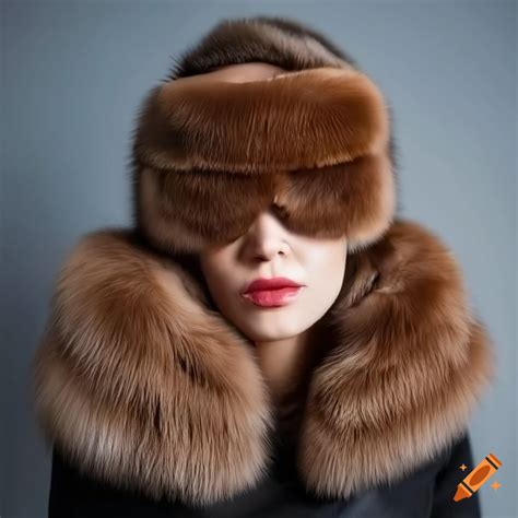 Woman wearing a fluffy fur coat and sleep mask