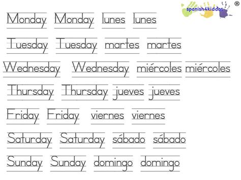 Days of the week printable - Spanish4Kiddos Tutoring Services