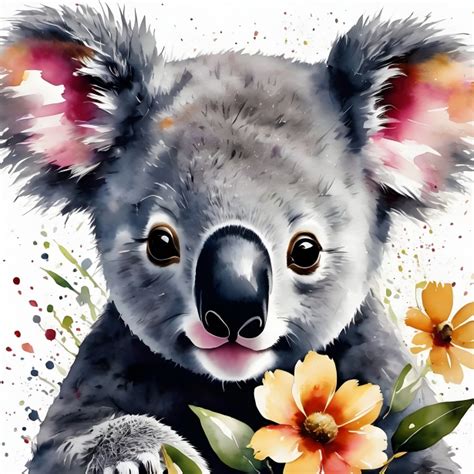 Cute Koala Bear And Flowers Free Stock Photo - Public Domain Pictures