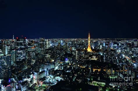 Tokyo Skyline at Night - Tokyo Tower in Yellow Photograph by Carlos ...