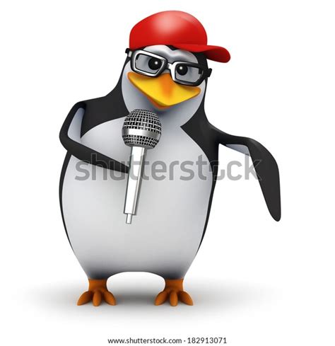 3d Render Penguin Singing Into Mic Stock Illustration 182913071