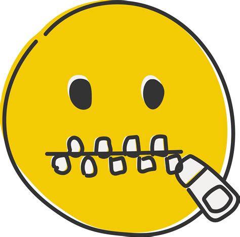 Zip mouth emoji. Silent emoticon with closed metal zipper for mouth. Hand drawn, flat style ...