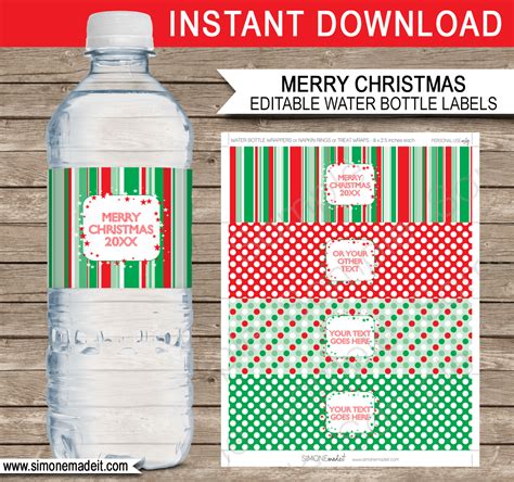 Printable Christmas Water Bottle Labels Template | Editable Text