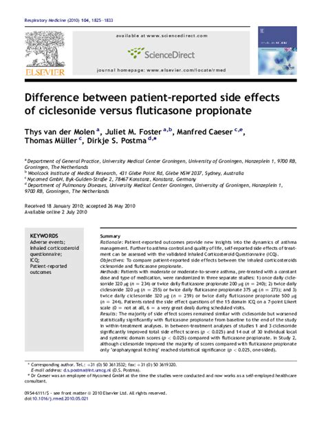 (PDF) Difference between patient-reported side effects of ciclesonide versus fluticasone ...