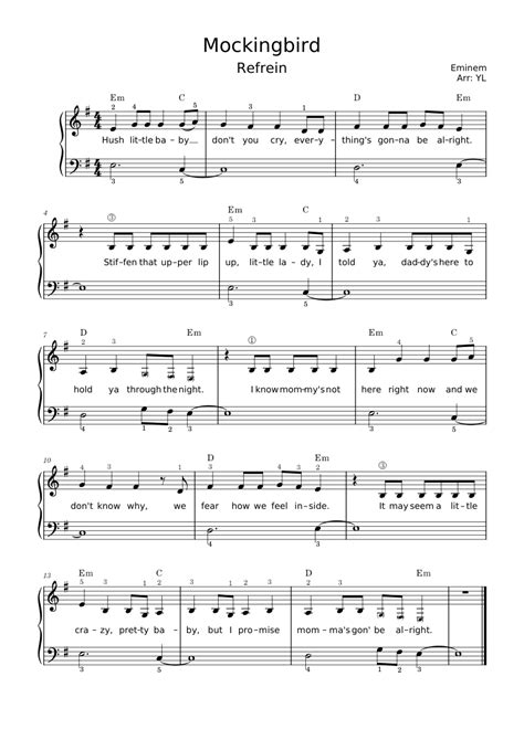 Mockingbird – Eminem (easy) Sheet music for Piano (Solo) | Musescore.com